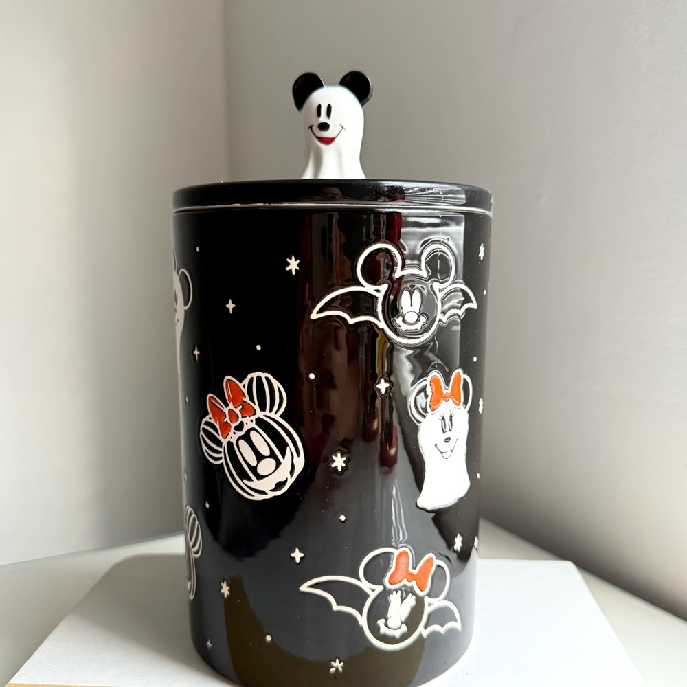 Disney Halloween Mickey & Minnie Ghost Cookie Jar Black Ceramic Spooky Decor